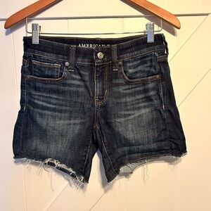 American Eagle Midi denim shorts with frayed hem size 2